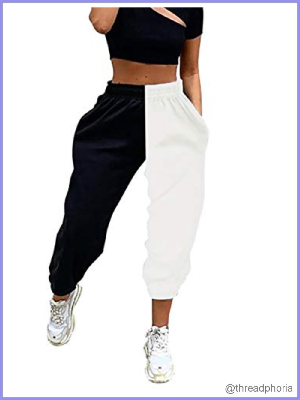 Women's Elastic High Waist Baggy Joggers Color Block Sweatpants with Pockets